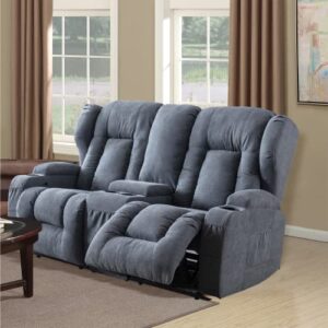 urred manual recliner loveseat chair with console for living room modern manual-pull recliner sofa home theater lounge with cup holder,storage for home theater office (blue-grey loveseat)