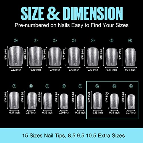 TOMICCA Extra Short Coffin Nail Tips - 450Pcs Full Cover Gel Nail Tips, Soft Acrylic Gel Nail Tips for Nail Extension, 15 Sizes Pre-shaped Double-sided Matte Fake Gel Nail Tips with Box