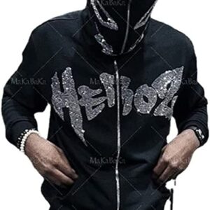 Y2K Demon Rhinestone graphics zip Hooded Sweatshirt Men's hoodies Harajuku Goth Oversized hoodie Grunge (Black,M,womens,Female,US,Alpha,Adult,Medium,Regular,Regular)