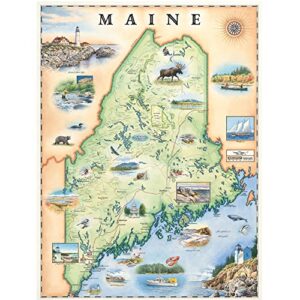 xplorer maps maine state hand-drawn map poster - authentic 18x24 inch vintage-style wall art - lithographic print with soy-based inks - made in usa - earth tones