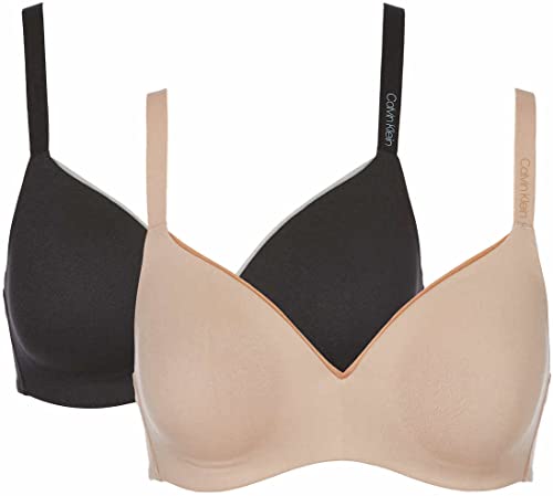 Calvin Klein Womens 2 Pack Microfiber Wirefree Bra (as1, Alpha, m, Regular, Regular, Black/Honey, Medium)