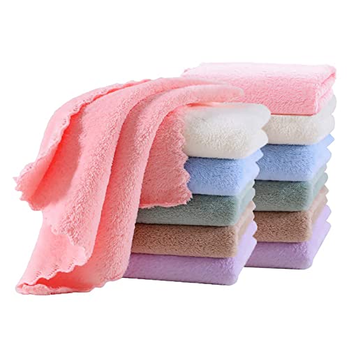 Pfimigh 12 Pack Baby Washcloths, 10 x 10 Inches Coral Fleece Washcloths, Extra Absorbent and Soft Wash Cloth for Infants Sensitive Skin