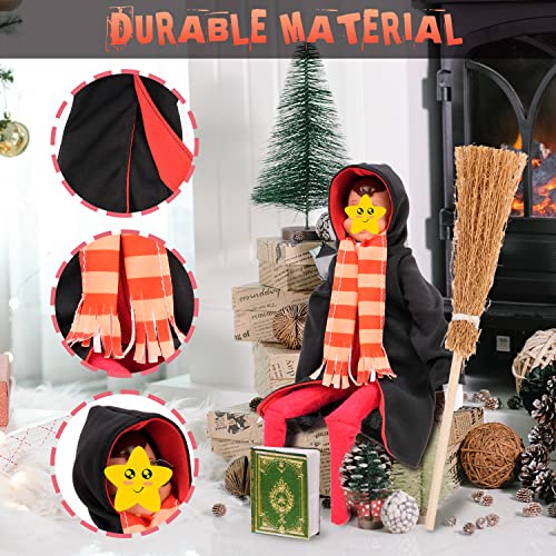 HOJADA Doll Clothing Wizard Robe for Doll Christmas Elf Doll Costume Halloween Elf Clothing Dress up Accessories Includes Broom, Scarf, Mini Glasses, Mini Blank Book.