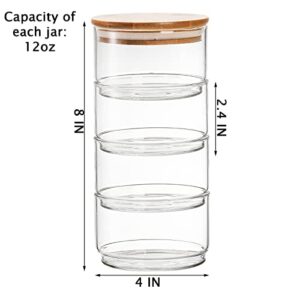 Coloch 4 Tier Stacking Glass Jars with Airtight Bamboo Lid, 12oz Clear Food Storage Canister Set Decorative Glass Jars for Candies, Nuts, Condiments, Tea, Tiny Crafts, Kitchen, Living Room