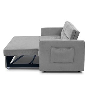 Merax 54.5'' Modern Convertible Sleeper Sofa Bed with Two Side Pockets, Grey Fabric Sofa w/Pull-Out Bed Loveseat Sofa Couch and Adjsutable Back for Living Room