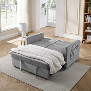 Merax 54.5'' Modern Convertible Sleeper Sofa Bed with Two Side Pockets, Grey Fabric Sofa w/Pull-Out Bed Loveseat Sofa Couch and Adjsutable Back for Living Room