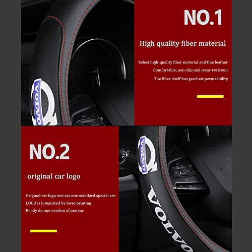 NEEARI The Leather Steering Wheel Sleeve is Suitable for Volvo S60 V60 S90 V90 XC40 XC60 XC90 (Black red), (WVWFXT)