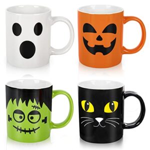 whaline 4pcs halloween mug set 12oz pumpkin cat monster ghost holiday coffee mug halloween ceramic matching mugs for home school office table centerpieces housewarming gift