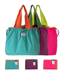 mvscocean reusable grocery bags, colorful shopping bags,machine washable,foldable,durable,lightweight,set of 3 (fuchsia,lake blue,purple)