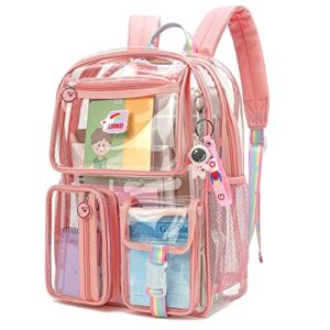 auobag clear backpack for girls backpacks elementary bookbags middle school bags women casual daypack send pendant (pink)