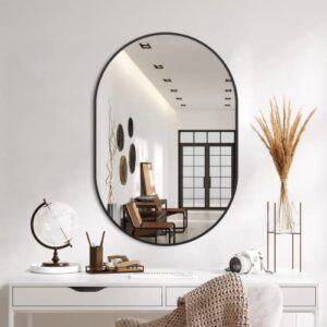 bathroom mirror for wall,36''x24'',black oval mirror for bedroom entryway bathroom, metal framed vanity mirror(36''x24'',black)