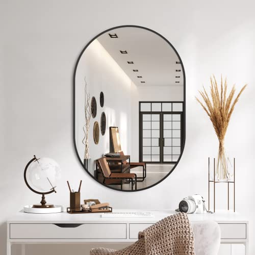 Bathroom Mirror for Wall,36''x24'',Black Oval Mirror for Bedroom Entryway Bathroom, Metal Framed Vanity Mirror(36''x24'',Black)