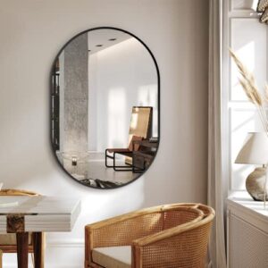 Bathroom Mirror for Wall,36''x24'',Black Oval Mirror for Bedroom Entryway Bathroom, Metal Framed Vanity Mirror(36''x24'',Black)