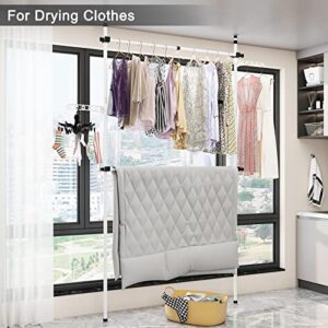 Clothing Racks for Hanging Clothes,Heavy Duty Clothes Rack,Garment Rack,Adjustable Closet Rods for Hanging Clothes,Portable Closets for Hanging Clothes,Double Clothing Rack White,Tension Rod