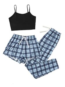 milumia women's 3 pieces pajamas cami top and plaid shorts & pants pj sets sleepwear