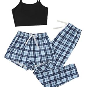 Milumia Women's 3 Pieces Pajamas Cami Top and Plaid Shorts & Pants Pj Sets Sleepwear