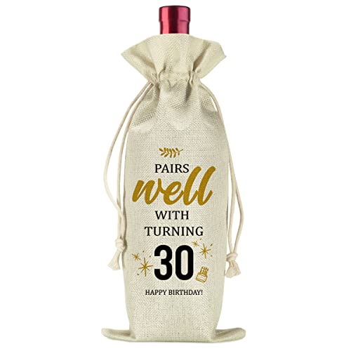 30th Birthday Gift Ideas for Women Men, 30th Thirtieth 30 Years Old Birthday Decorations Wine Bag, Happy 30th Birthday, Pairs Well with Turning 30 Thirty