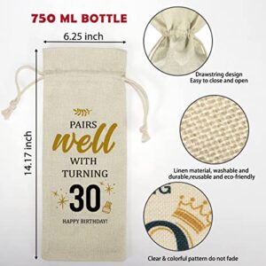 30th Birthday Gift Ideas for Women Men, 30th Thirtieth 30 Years Old Birthday Decorations Wine Bag, Happy 30th Birthday, Pairs Well with Turning 30 Thirty
