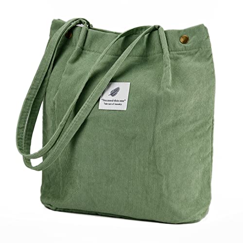 TOPASION Corduroy Tote Bag Cute Tote Bags for Women Shoulder Bag with Inner Pocket for Work Beach Travel and Shopping Grocery (Matcha Green)