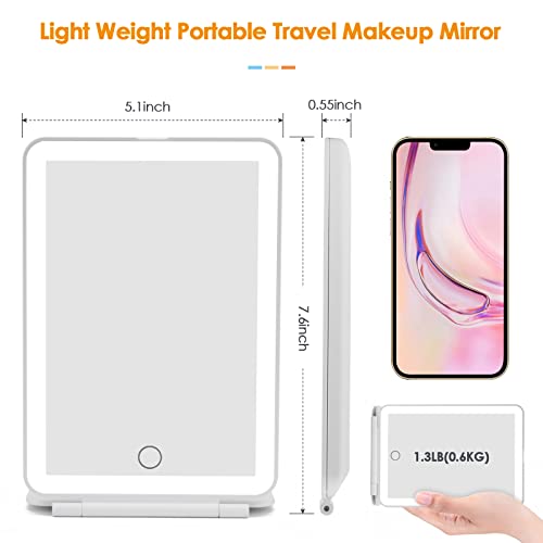 Rechargeable Travel Makeup Mirror 72 LED Lighted Makeup Mirror Travel Mirror Compact Slim LED Vanity Mirror with Lights Lighted Makeup Mirror with 3 Lighting Modes Dimmable Touch Screen (White)