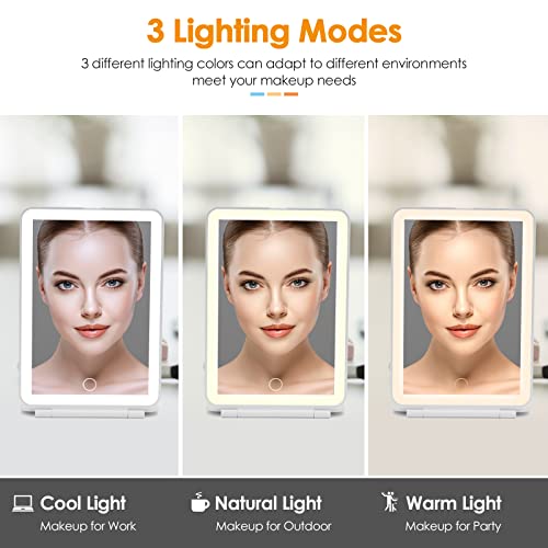 Rechargeable Travel Makeup Mirror 72 LED Lighted Makeup Mirror Travel Mirror Compact Slim LED Vanity Mirror with Lights Lighted Makeup Mirror with 3 Lighting Modes Dimmable Touch Screen (White)