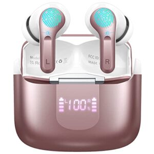 wireless earbud, bluetooth headphones 5.3 stereo bass earphones 2023 noise cancelling ear buds 40h dual mic call, in-ear usb-c led display ip7 waterproof sport headset for android ios