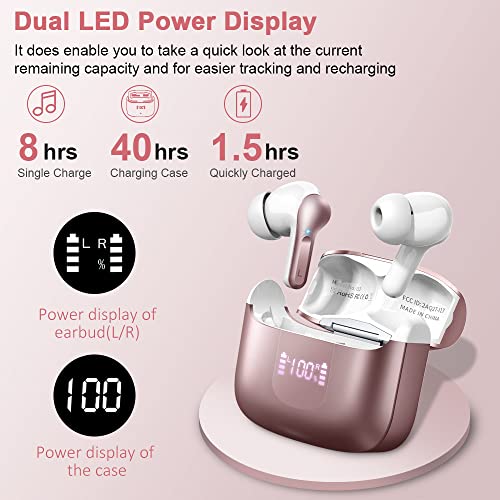 Wireless Earbud, Bluetooth Headphones 5.3 Stereo Bass Earphones 2023 Noise Cancelling Ear Buds 40H Dual Mic Call, in-Ear USB-C LED Display IP7 Waterproof Sport Headset for Android iOS