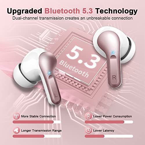 Wireless Earbud, Bluetooth Headphones 5.3 Stereo Bass Earphones 2023 Noise Cancelling Ear Buds 40H Dual Mic Call, in-Ear USB-C LED Display IP7 Waterproof Sport Headset for Android iOS