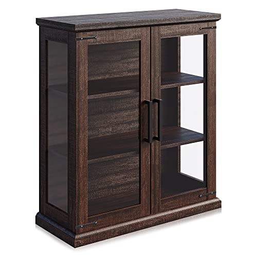 BELLEZE Storage Cabinet with Shelves and Glass Doors Display Pantry Organizer 3 Tiers Curio Hutch for Entryway Living Room Hallway Kitchen - Ashford (Espresso)