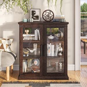 BELLEZE Storage Cabinet with Shelves and Glass Doors Display Pantry Organizer 3 Tiers Curio Hutch for Entryway Living Room Hallway Kitchen - Ashford (Espresso)