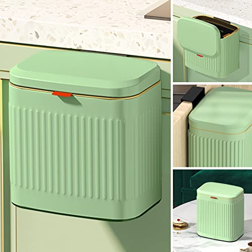 Kitchen Small Trash Can with Lid, GloDeals Compost Bin Countertop, Wall-Mounted Under Sink Hanging Trash Bin for Kitchen, Bathroom, Cabinet Trash Can (1.05 Gallon, 4L Vintage Green)