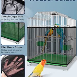 Bissap Bird Cage Seed Catcher, Universal Birdcage Net Nylon Adjustable Elastic Band Stretchy Skirts Mesh Cover for Parrot Cage Seed Guard (Not Include Birdcage)- Black