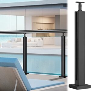 glass railing post black metal glass railing post for indoor outdoor, heavy duty floor standing square balustrade system with base cover, deck balcony loft guardrails