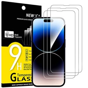 new'c [3 pack] designed for iphone 14 pro (6,1") screen protector tempered glass, case friendly ultra resistant