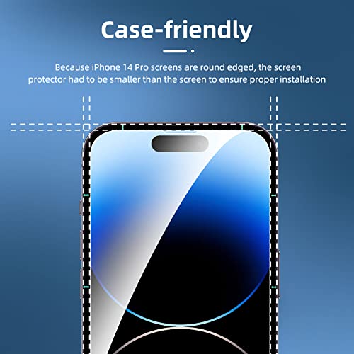 NEW'C [3 Pack] Designed for iPhone 14 Pro (6,1") Screen Protector Tempered Glass, Case Friendly Ultra Resistant