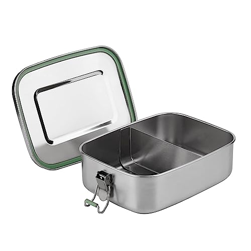 Arora Stainless Steel Bento Lunch Box - 1100ml w/Divider, 2 Compartments, Eco & Recyclable Food Container, Leakproof & Dishwasher Safe, BPA Free, On-the-Go Eating Design for Adults & Teens