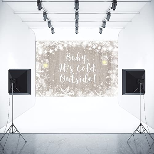 Aperturee It's Cold Outside Baby Shower Backdrop 7x5ft Winter Wonderland Christmas Xmas Rustic Wood Floor Festival Snowfall Snowflake Photography Background Party Decorations Banner Photo Booth