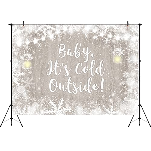 Aperturee It's Cold Outside Baby Shower Backdrop 7x5ft Winter Wonderland Christmas Xmas Rustic Wood Floor Festival Snowfall Snowflake Photography Background Party Decorations Banner Photo Booth