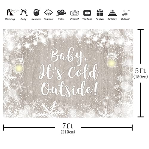 Aperturee It's Cold Outside Baby Shower Backdrop 7x5ft Winter Wonderland Christmas Xmas Rustic Wood Floor Festival Snowfall Snowflake Photography Background Party Decorations Banner Photo Booth