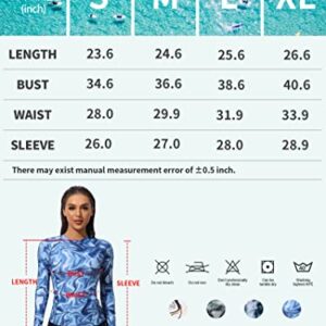 ATTRACO Rash Guard for Women Long Sleeve Swim Shirt Y2K Skiny UV Swimsuit Top UPF 50+ Blue L