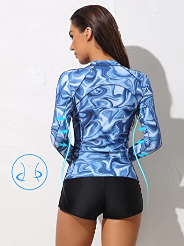 ATTRACO Rash Guard for Women Long Sleeve Swim Shirt Y2K Skiny UV Swimsuit Top UPF 50+ Blue L