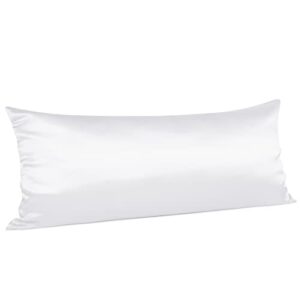 silk satin body pillow pillowcase, silky 20''x54'' body long pillow case for pregnant women and family, hidden zipper closure, white, 1 pack