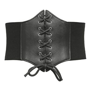 black lace-up cinch belt tied corset elastic waist belt for women girls