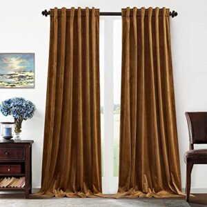 benedeco gold brown velvet curtains for bedroom window with back tab, super soft vintage luxury heavy drapes, room darkening thermal insulated curtain for living room, w52 by l84 inches, 2 panels
