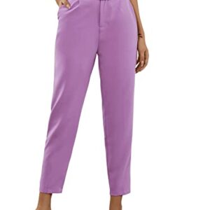 SweatyRocks Women's High Waist Suit Pants Belted Crop Pencil Pants with Pockets Lilac Purple M