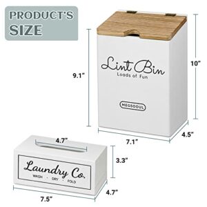 Magnetic Lint Bin and Dryer Sheet Holder Set for Laundry Room, Farmhouse Wooden Lint Trash Can with Lid and Dryer Sheet Dispenser Box Magnetic for Mounting on Dryer,Stylish Laundry Room Organization