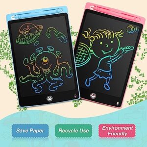 2 Pack LCD Writing Tablet, 8.5 Inch Writing Tablet for Kids, Colorful Screen Doodle Board, Erasable and Reusable Digital Drawing Tablet, Learning Educational Toys for Girls Boys, Blue+Pink