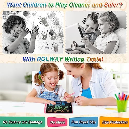 2 Pack LCD Writing Tablet, 8.5 Inch Writing Tablet for Kids, Colorful Screen Doodle Board, Erasable and Reusable Digital Drawing Tablet, Learning Educational Toys for Girls Boys, Blue+Pink