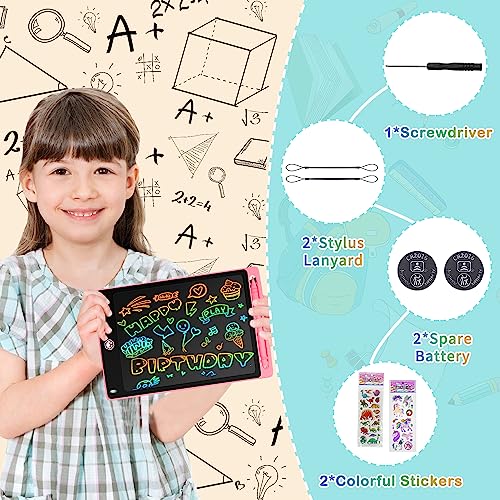 2 Pack LCD Writing Tablet, 8.5 Inch Writing Tablet for Kids, Colorful Screen Doodle Board, Erasable and Reusable Digital Drawing Tablet, Learning Educational Toys for Girls Boys, Blue+Pink