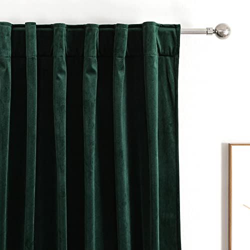 Benedeco Dark Green Velvet Curtains for Bedroom Window with Back Tab, Super Soft Vintage Luxury Heavy Drapes, Room Darkening Thermal Insulated Curtain for Living Room, W52 by L108 inches, 2 Panels